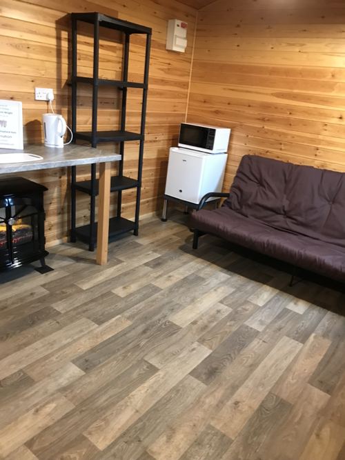 Shepherd hut kitchen area