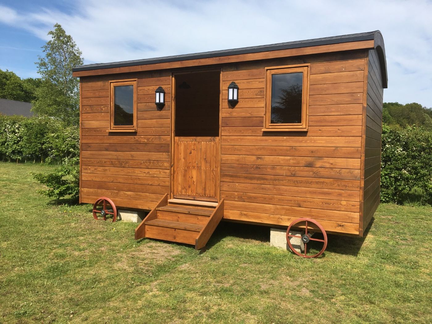 Shepherd hut with door open